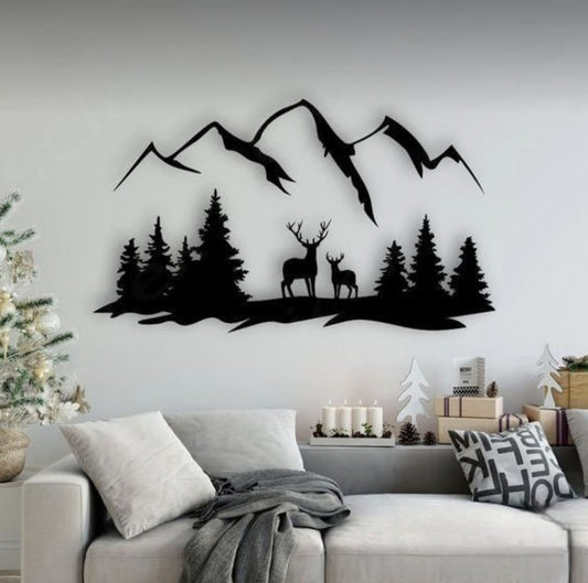 Wooden panel Woodyard deer in the mountains | 48x36 inches